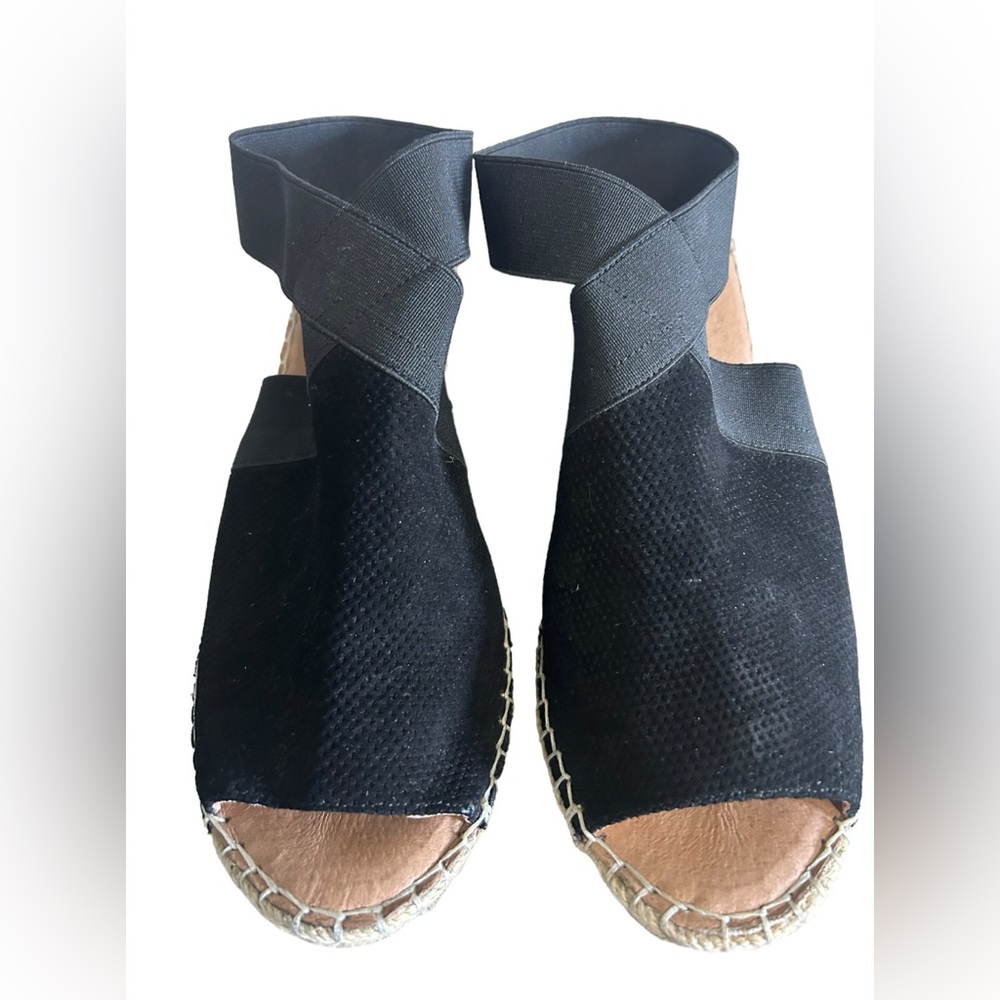 GENTLE SOULS Colleen Black Suede Leather Espadrille Wedge Sandal Size 9 - Picture 3 of 6